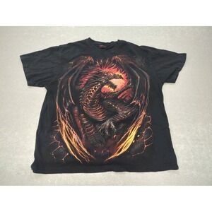 Spiral Direct Dragon Furnace Shirt XL Black Graphic Tee Double Sided Vtg Goth